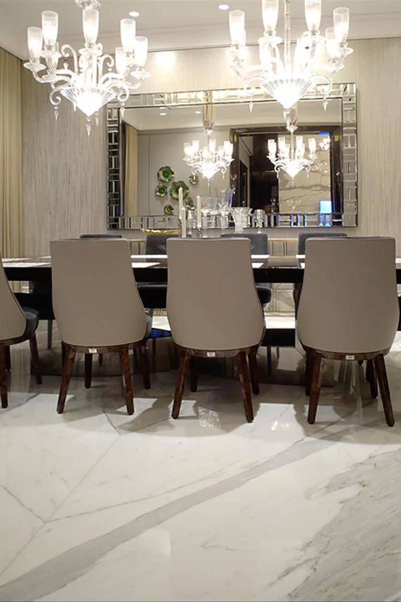 Aneka Desain Marmer Statuario dari Lantai hingga Meja Resepsionis