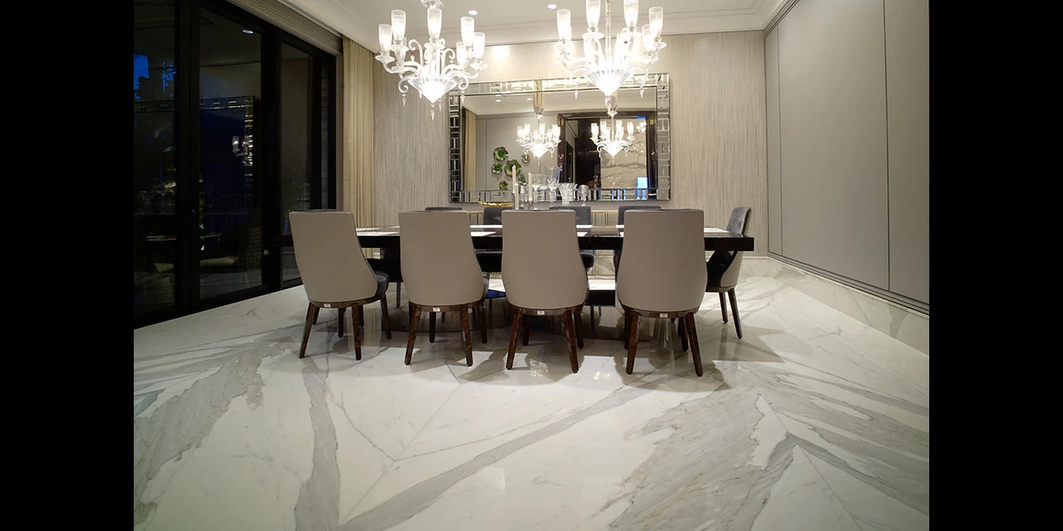 Aneka Desain Marmer Statuario dari Lantai hingga Meja Resepsionis